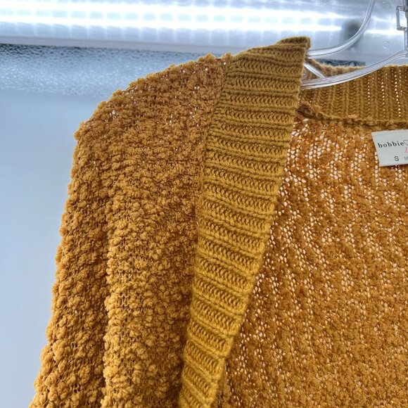 Bobbie Brooks Women's Open Front Popcorn Knit Cardigan Mustard Size Small - Picture 3 of 8